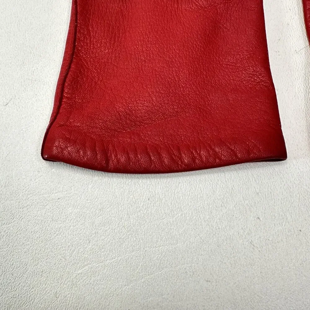 Liz Claiborne Leather Gloves Women 6.5 Lined Logo Red Past Wrist